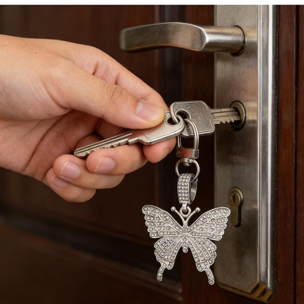 Silver crystal butterfly purse/bag charm keychain - Picture 7 of 7
